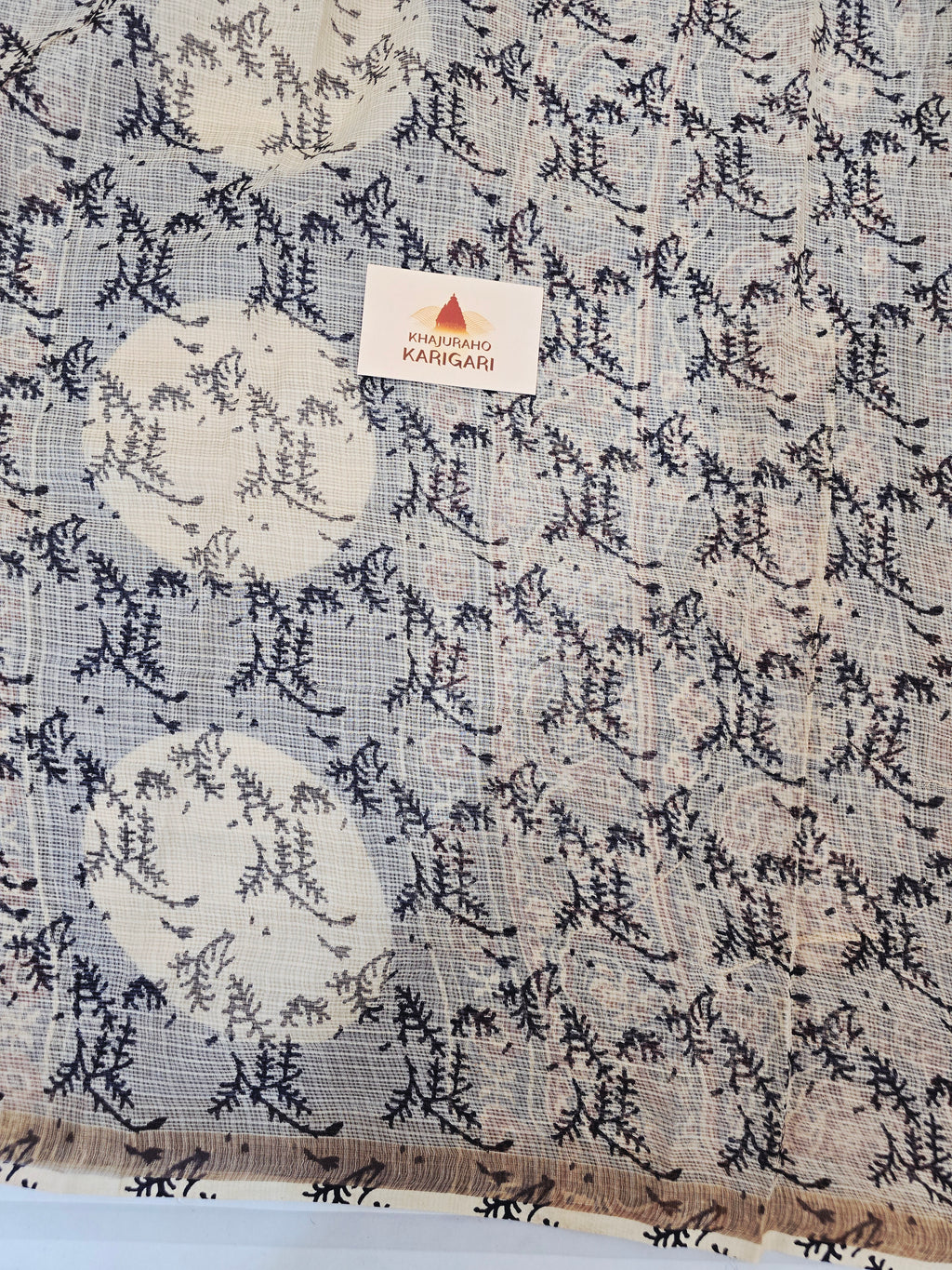 Handblock Printed Kota Doria Saree- Ajrakh Stripe