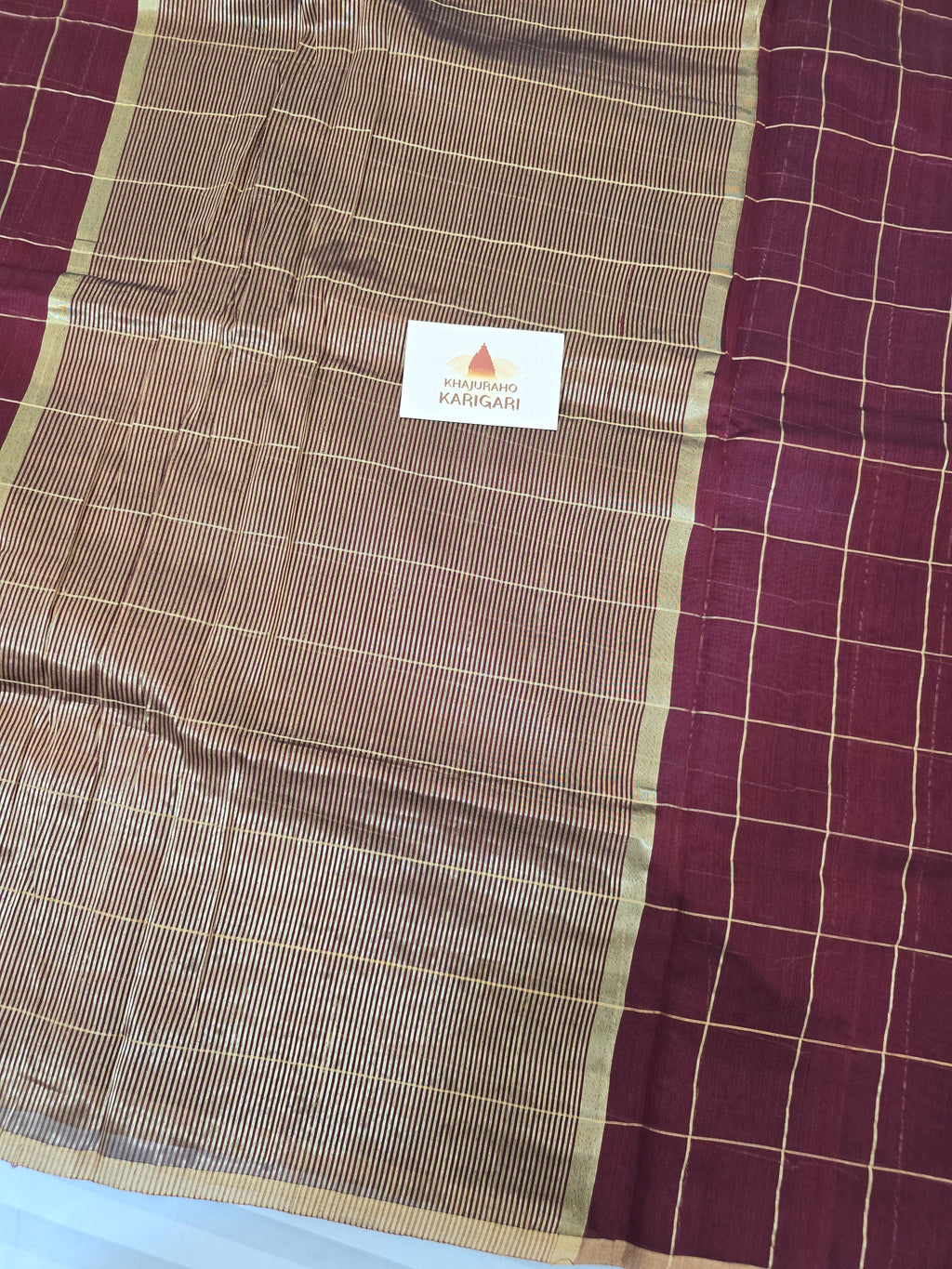 Pure Handwoven Chanderi Check Saree - Maroon