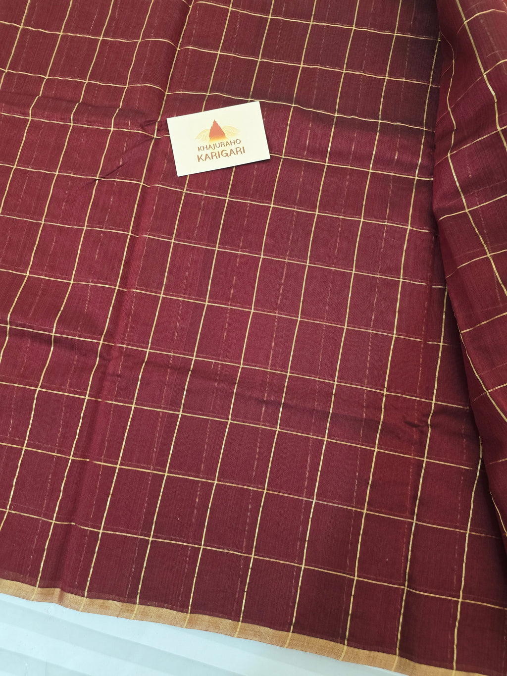 Pure Handwoven Chanderi Check Saree - Maroon