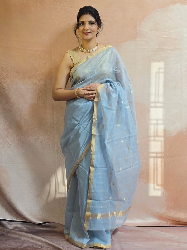 Pure Handwoven Chanderi Saree - Powdered Blue