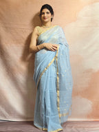 Pure Handwoven Chanderi Saree - Powdered Blue