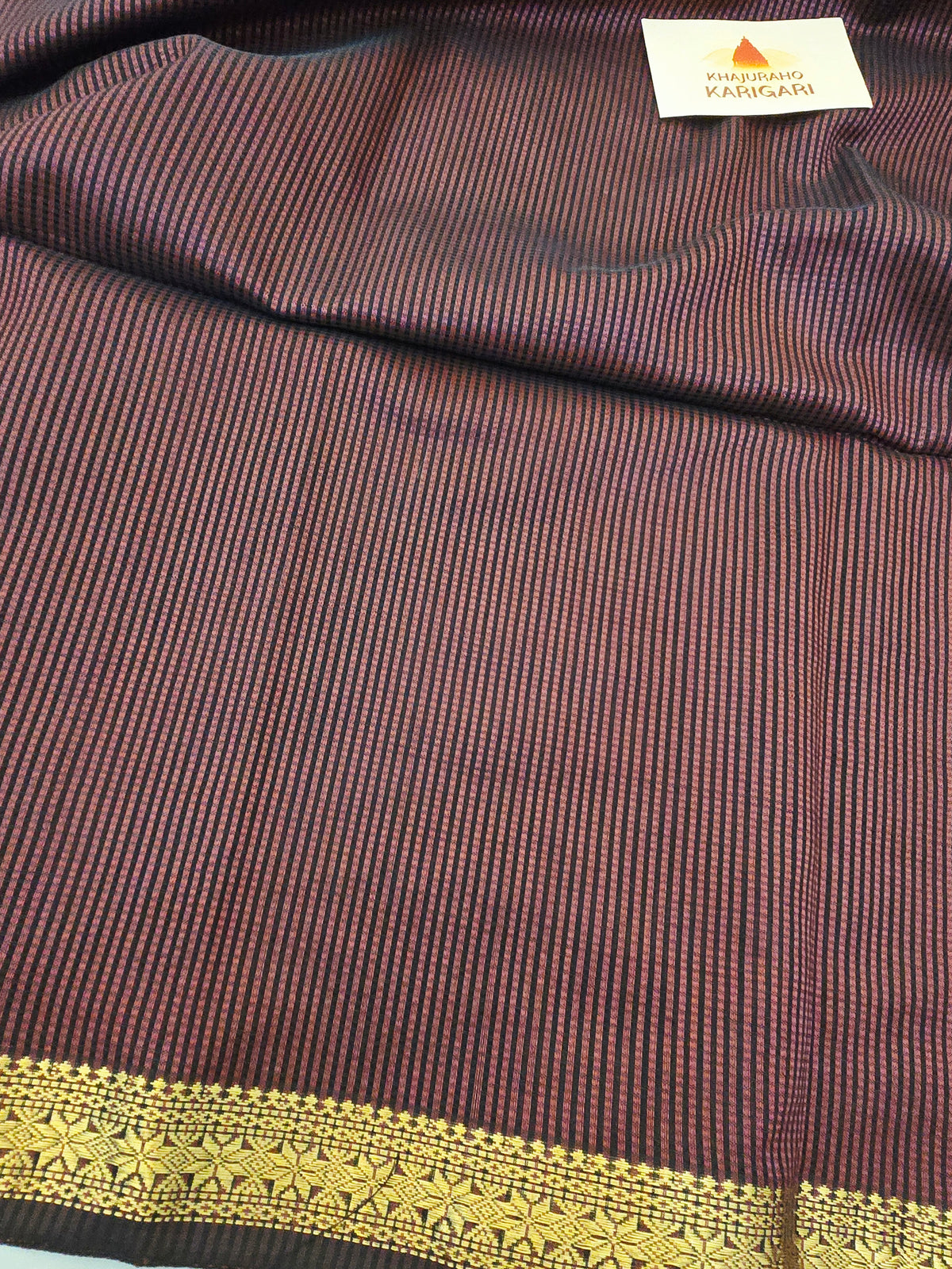 Maheshwari Silk Garbh Reshami Saree - Wine Black
