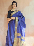Pure Handwoven Maheshwari Zari Check Saree – Blue