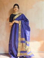 Pure Handwoven Maheshwari Zari Check Saree – Blue