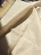 Pure Handwoven Maheshwari Zari Check Saree – Offwhite Blue