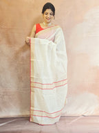 Handwoven Chanderi Silk Cotton Saree - White| Durga Puja Edit