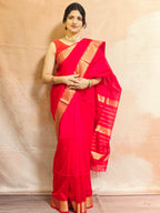 Pure Handloom Maheshwari Saree with Zari Border - Red