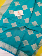 Handloom Maheshwari Saree Diamond Boota - Yellow Blue