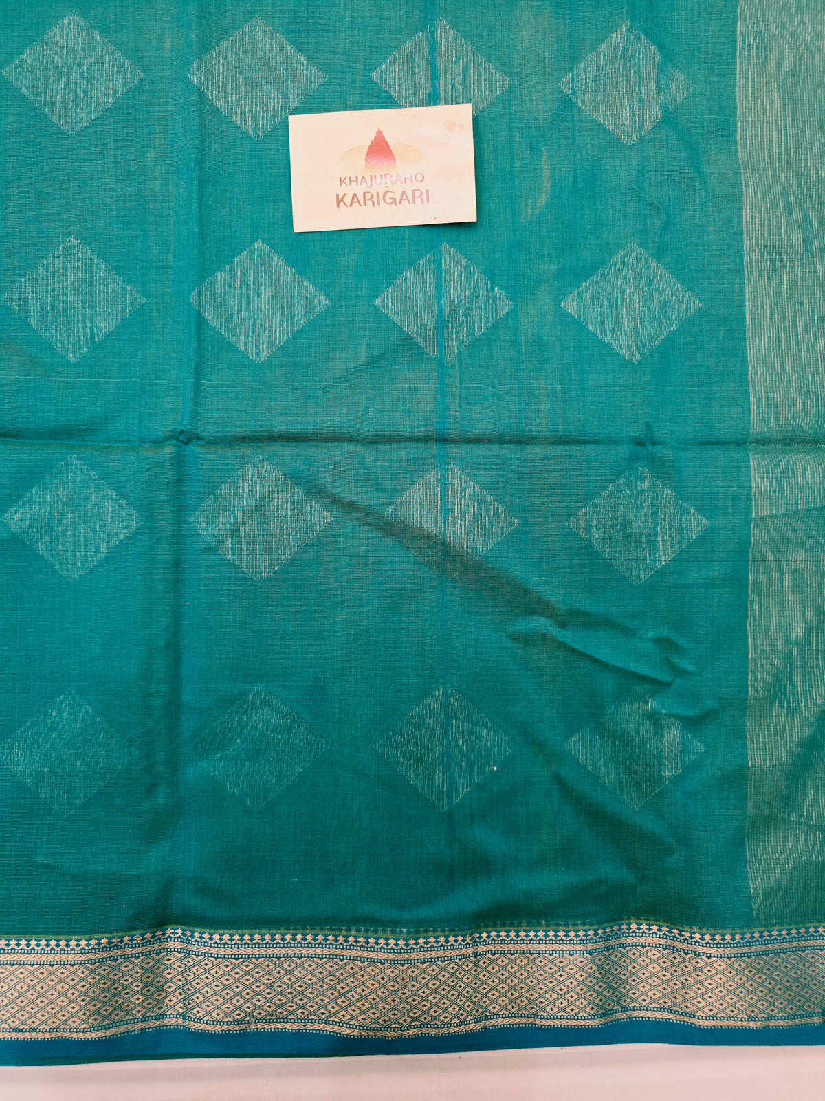 Handloom Maheshwari Saree Diamond Boota - Yellow Blue
