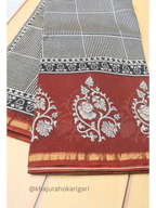 Hand block Printed Chanderi Silk Cotton Saree - Square Stripe