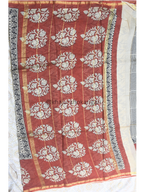 Hand block Printed Chanderi Silk Cotton Saree - Square Stripe