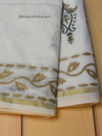 Hand Block Printed Chanderi Silk Cotton Saree with Gold Zari Border – Gold & Green