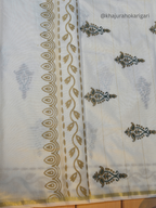 Hand Block Printed Chanderi Silk Cotton Saree with Gold Zari Border – Gold & Green