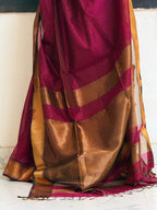 Pure Handwoven Maheshwari Silk Cotton Zari Check Saree – Purple