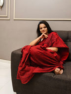 Bagh Hand Block Print Mul Cotton Saree – Red and Black