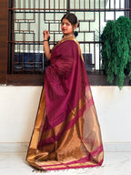 Pure Handwoven Maheshwari Silk Cotton Zari Check Saree – Purple