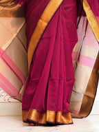 Pure Handwoven Maheshwari Silk Cotton Zari Check Saree – Purple