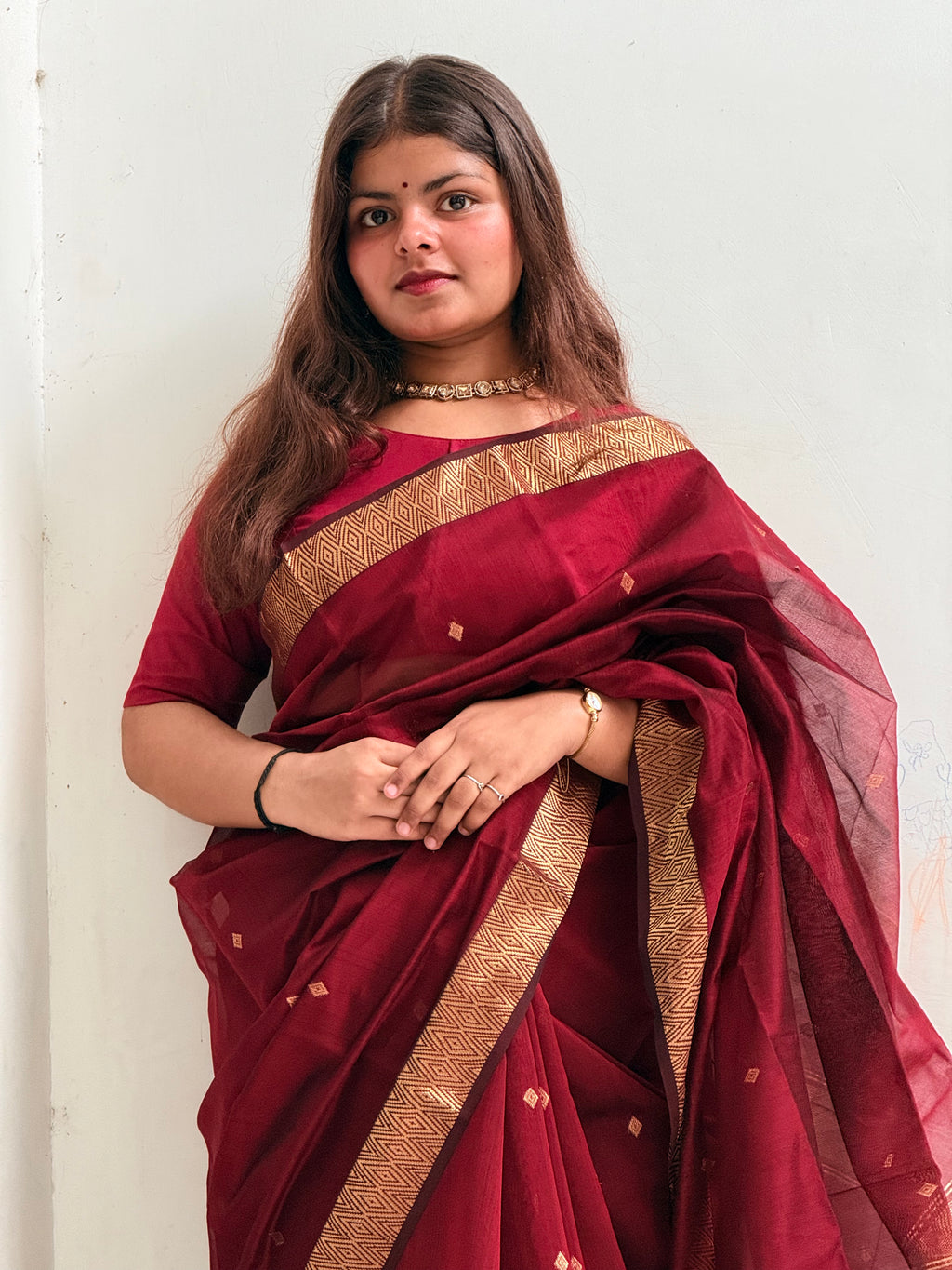 Nayantara Handwoven Maheshwari Saree - Maroon