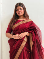 Nayantara Handwoven Maheshwari Saree - Maroon