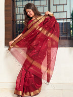 Nayantara Handwoven Maheshwari Saree - Maroon