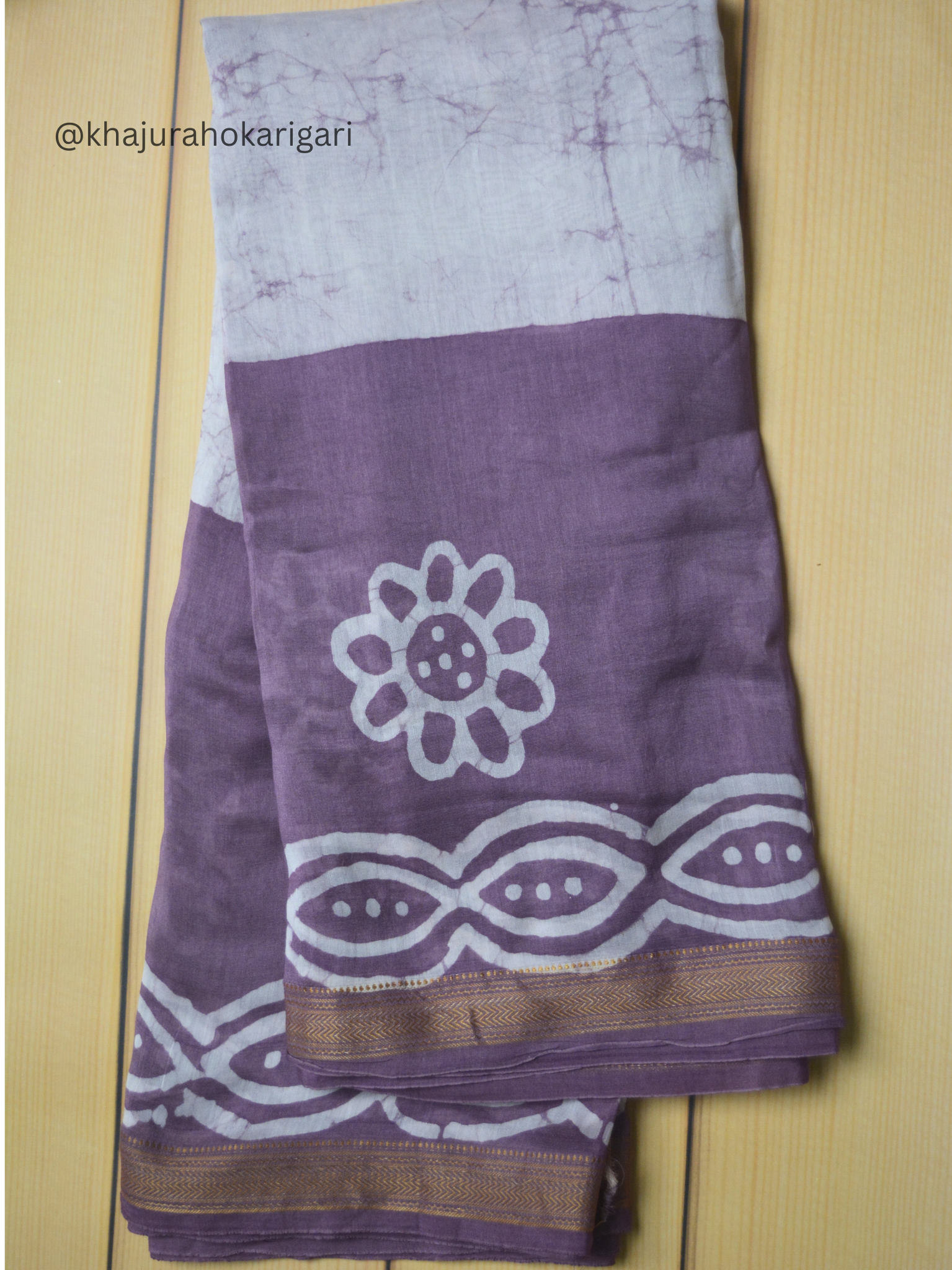 Mulmul cotton Batik Print Lavender Saree