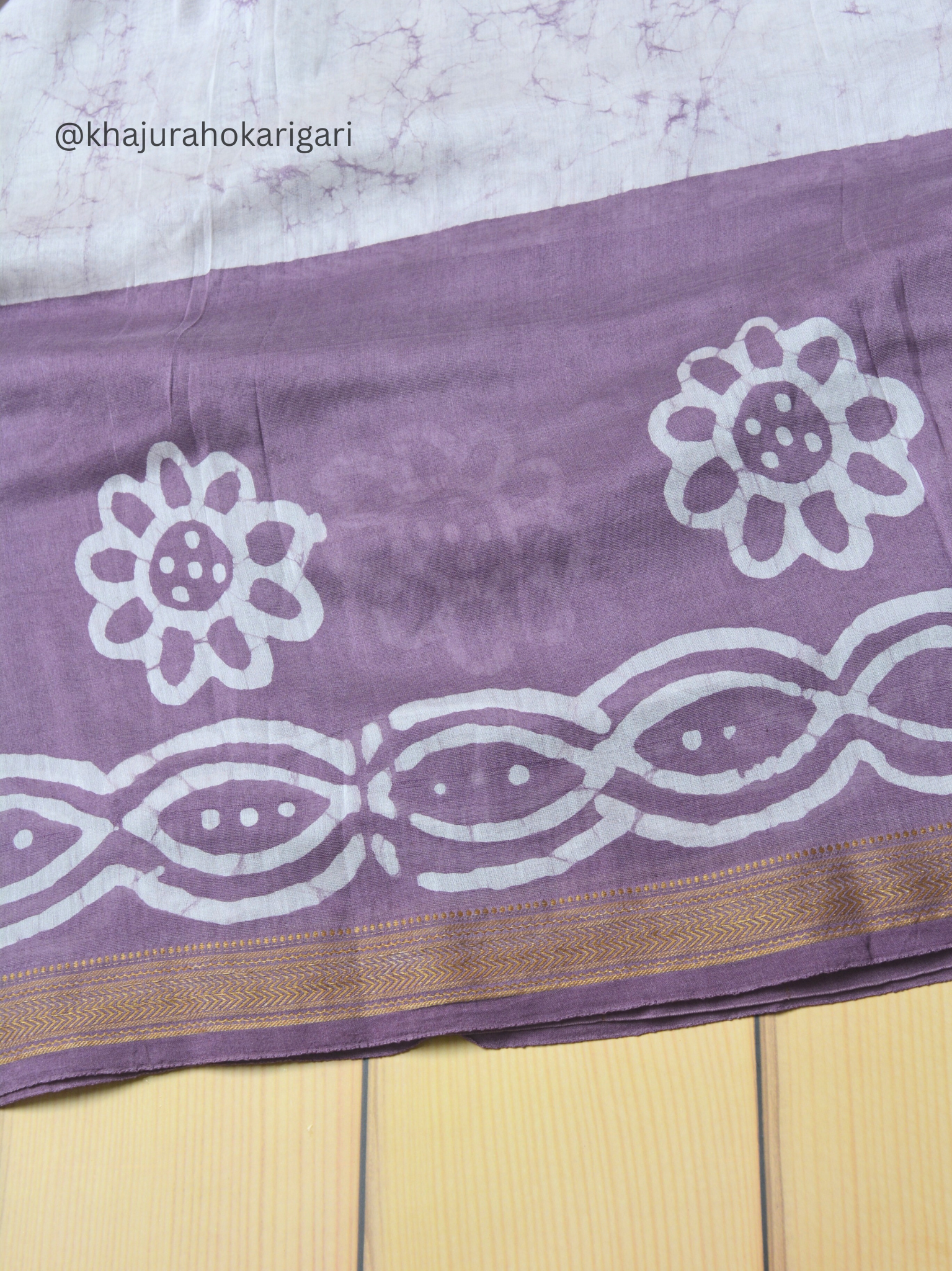 Mulmul cotton Batik Print Lavender Saree