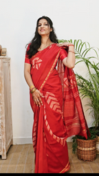 Hand block Printed Chanderi Silk Cotton Saree - Red