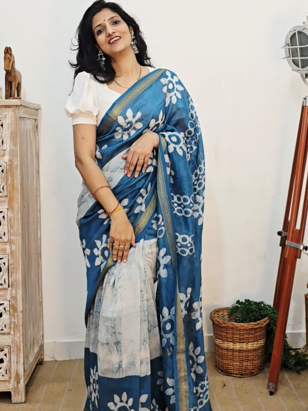 Mulmul Cotton Hand Batik Print Saree with Zari Border