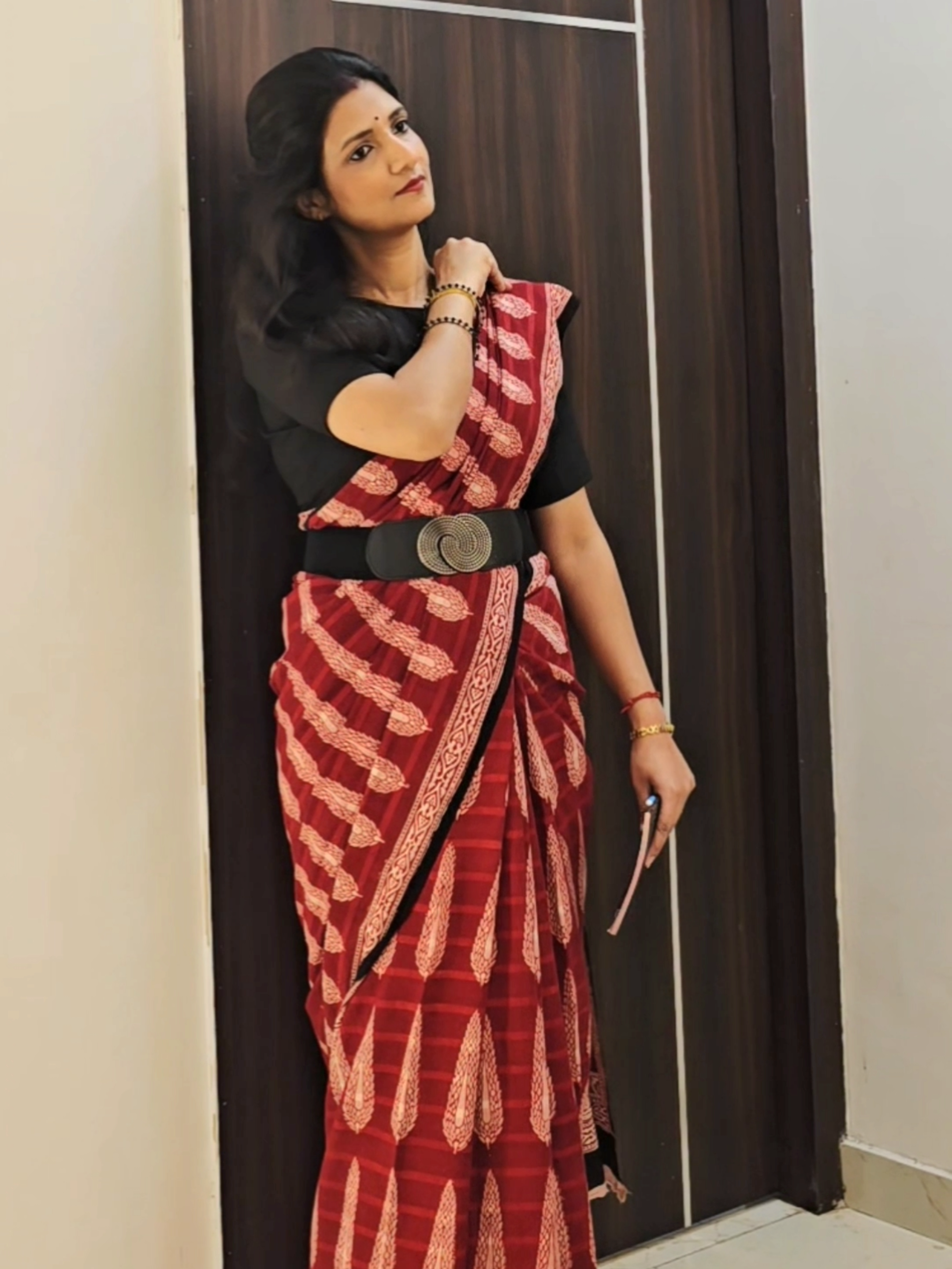 Bagh Hand Block Print Mul Cotton Saree – Red and White
