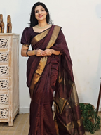 Pure Handwoven Maheshwari Zari Check Saree – Wine