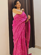 Hand block Printed Chanderi Silk Cotton Saree - Pink
