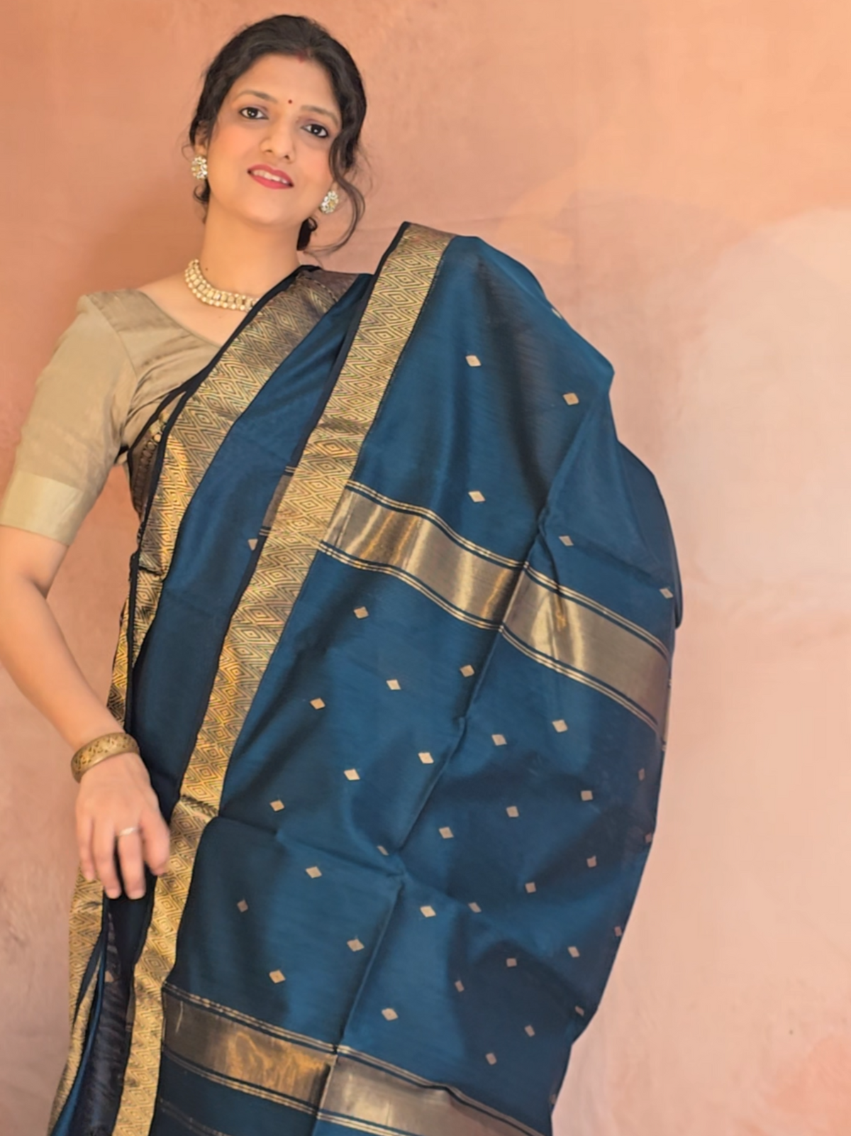 Nayantara Handloom Maheshwari Saree Teal Blue
