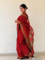 Pure Handwoven Maheshwari Silk Cotton Zari Check Saree – Red