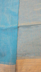 Pure Handwoven Chanderi Tissue Saree - Light Blue