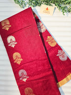 Chanderi Silk Cotton Saree Narrow Zari Border - Maroon