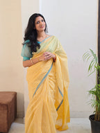 Pure Handwoven Maheshwari Check Saree in Yellow & White