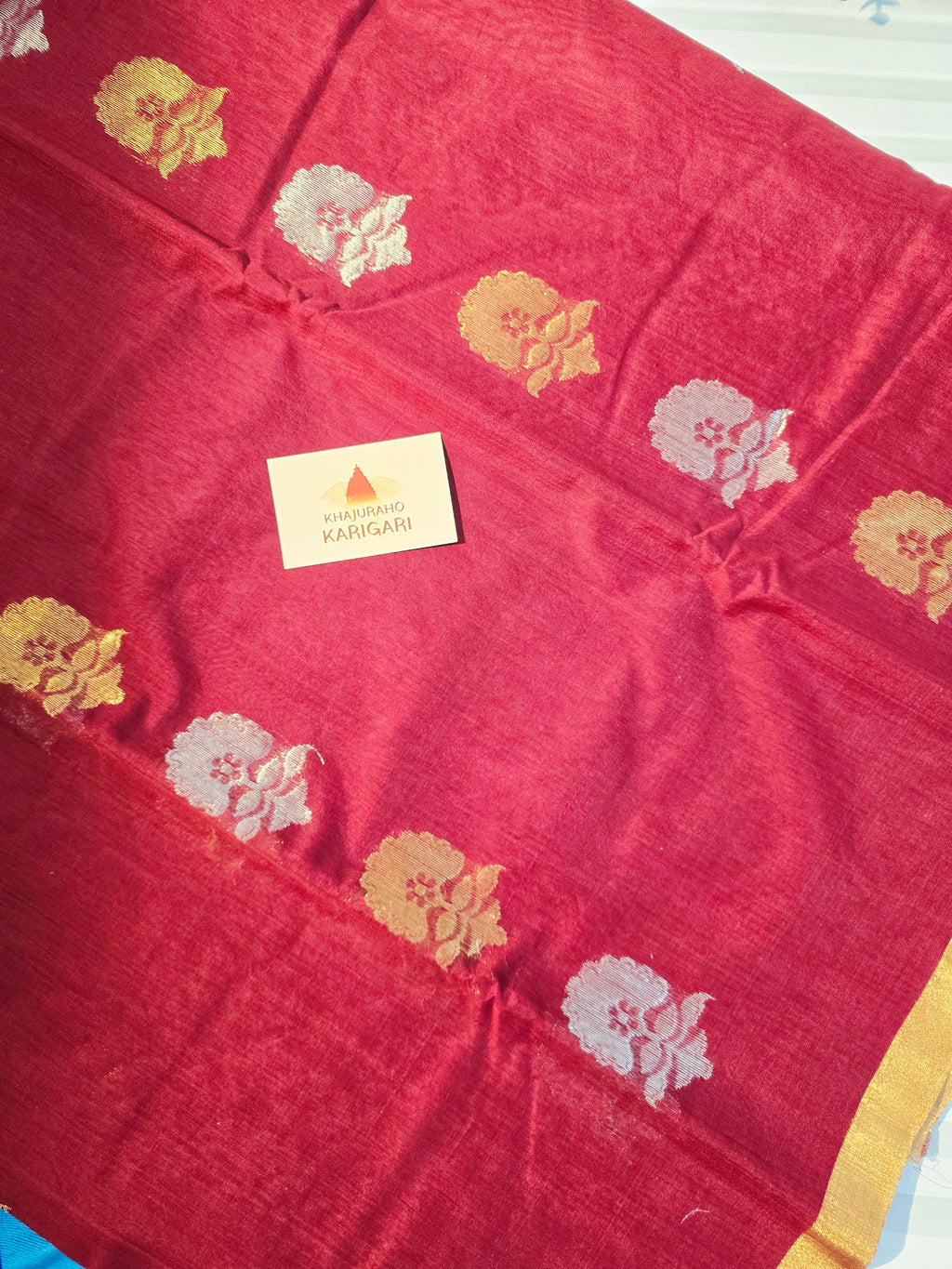 Chanderi Silk Cotton Saree Narrow Zari Border - Maroon