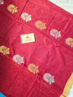 Chanderi Silk Cotton Saree Narrow Zari Border - Maroon