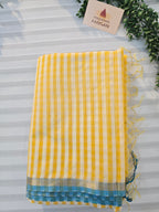 Pure Handwoven Maheshwari Check Saree in Yellow & White
