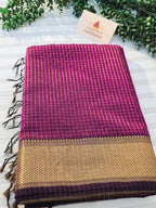 Pure Handwoven Maheshwari Silk Cotton Zari Check Saree – Purple