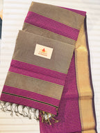 Pure Handwoven Maheshwari Silk Cotton Zari Check Saree – Purple