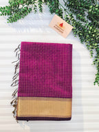 Pure Handwoven Maheshwari Silk Cotton Zari Check Saree – Purple