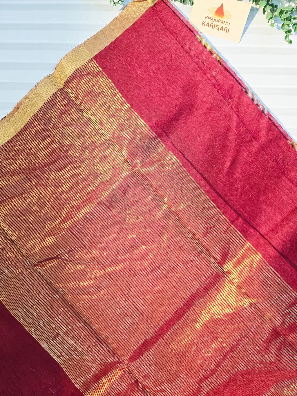 Chanderi Silk Cotton Saree Narrow Zari Border - Maroon