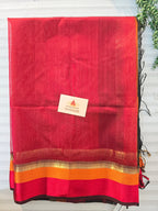 Pure Handwoven Maheshwari Silk Cotton Saree – Black with Red & Orange Borders
