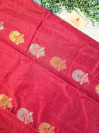 Chanderi Silk Cotton Saree Narrow Zari Border - Maroon