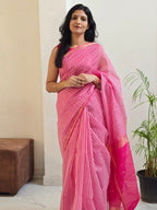 Pure Handwoven Maheshwari Check Saree in Pink & White
